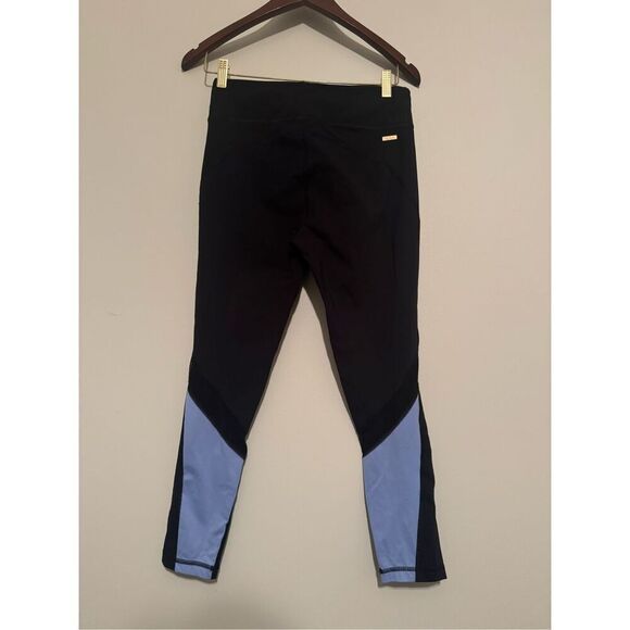 ALALA Women’s Leggings Medium, High Rise Black With Blue/Sheer/Mesh 7/8 25” Inse - Picture 1 of 12